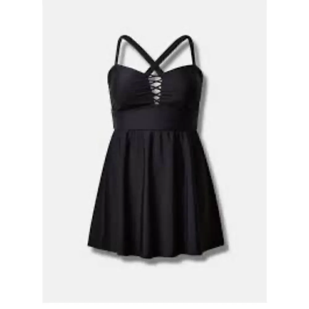Plus size 1,1xl 14/16 sexy lattice front black swim dress bathing suit
